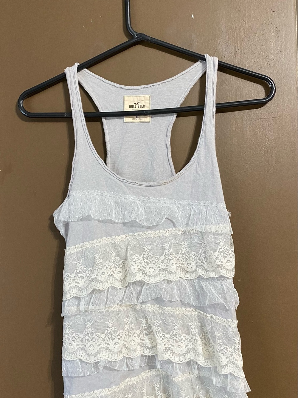 Hollister Light Gray Lace Ruffle Racerback Tank